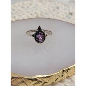 Sterling Silver Amethyst Ring 925 Size 8 Faceted Purple Gemstone Boho Jewelry